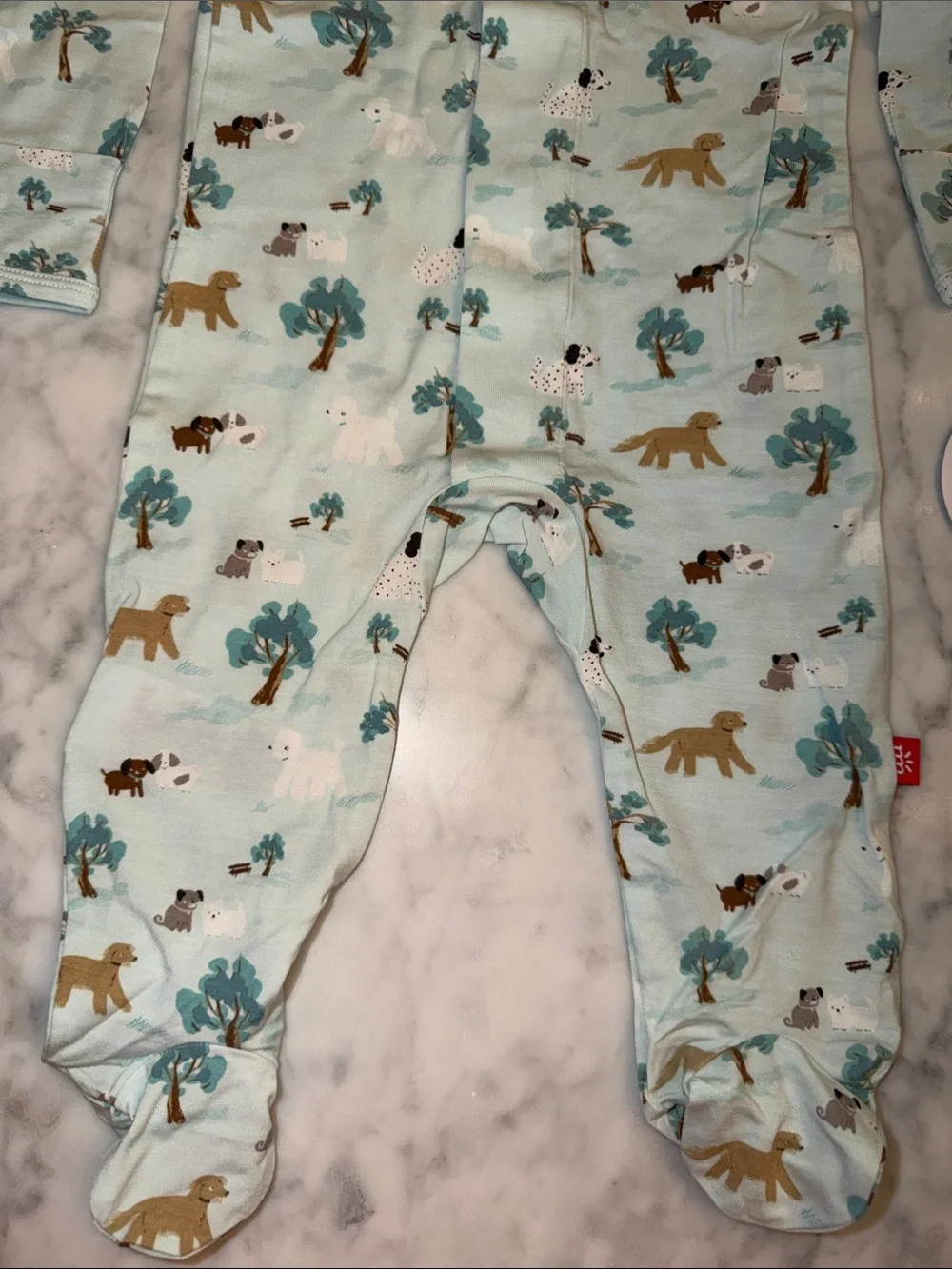 NWT Magnetic Me Modal Light Blue Animal Print Footed One-Piece 3/6M